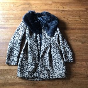Venus faux fur leopard coat-removable fur collar
